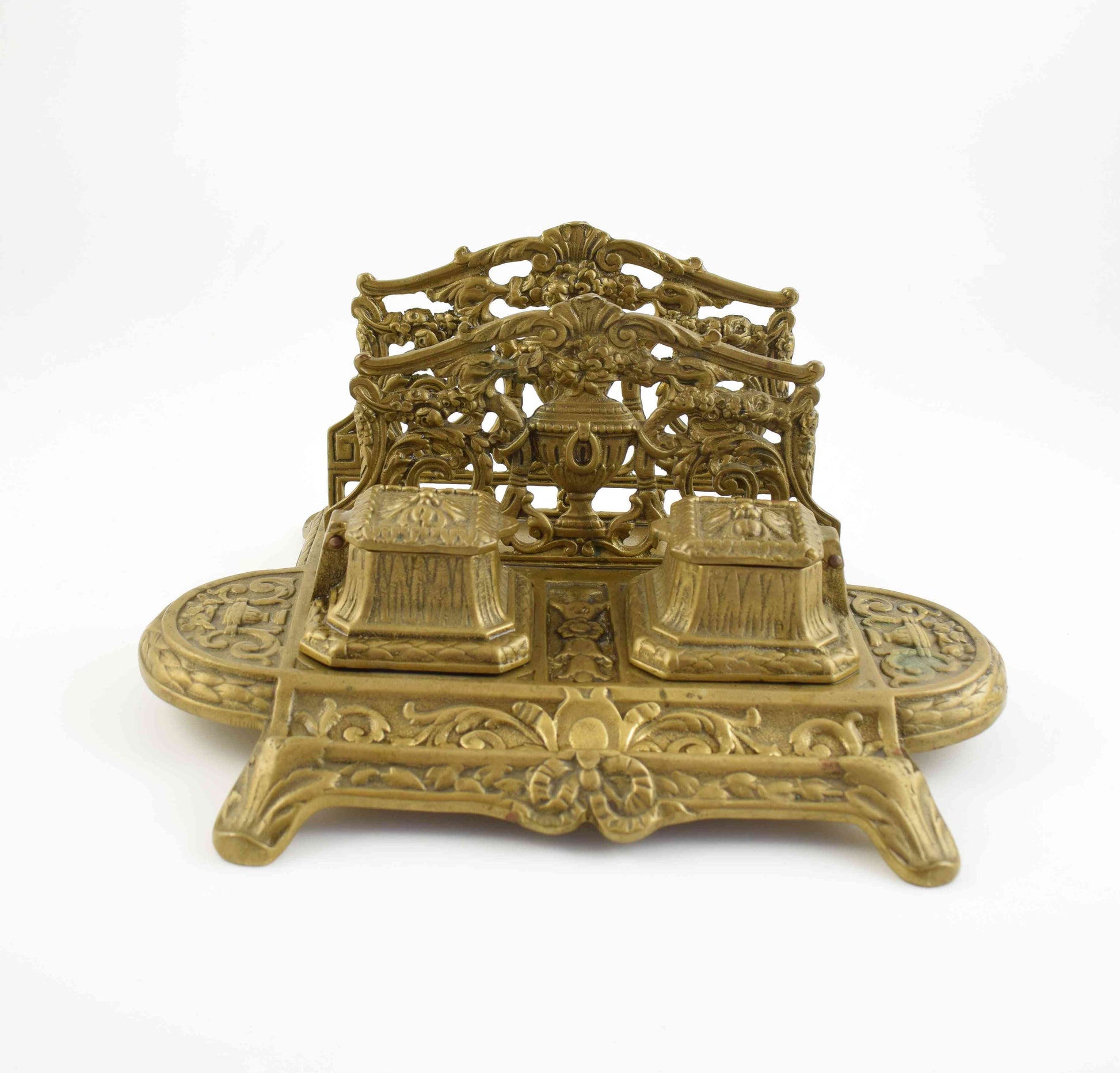 Antique French Brass, Letter Holder, antique inkwell, french art nouveau, art deco, belle epoque, jugendstil, rené lalique, beaux arts, wmf brass, french antique, candle scissor, rococo