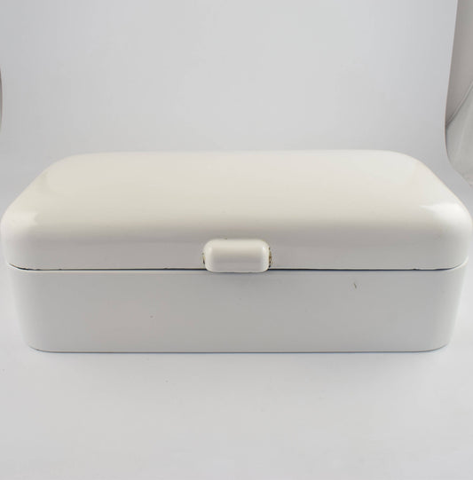 Large white enamel bread box, old dutch enemal bread basket