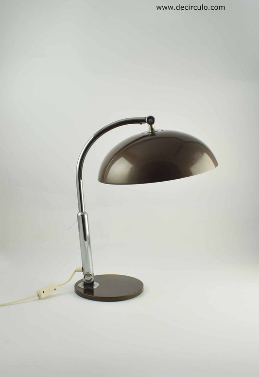 Hala Desk lamp Model 144 designed Busquet, famous brown and chrome design table light from The Netherlands