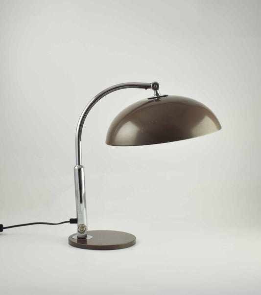 Hala Desk lamp Model 144 designed Busquet, famous brown and chrome design table light from The Netherlands