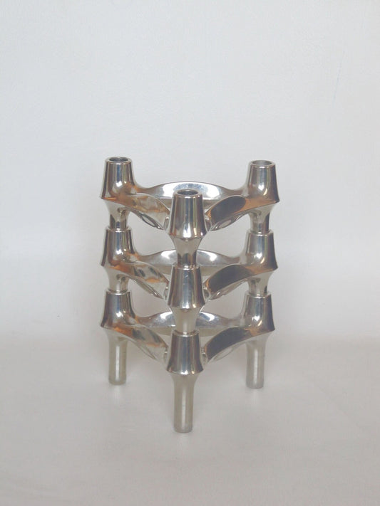 candle holders designed by Ceasar Stoffi and Fritz Nagel and manufactured by BMF (Bayerische Metallwaren Fabrik) Set of Three & stackable