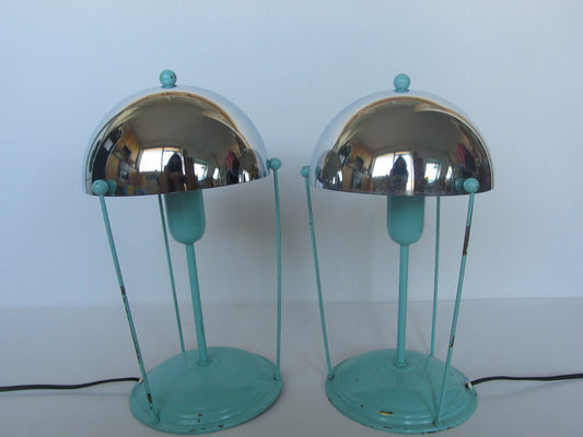 Mintgroen met chromen kaplampen, art deco of jaren 50 slaapkamerlamp of schemerlamp